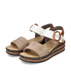 Rieker Heeled Shoes-Women'S Wedge Sandals Brown Beige-Black