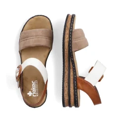 Rieker Heeled Shoes-Women'S Wedge Sandals Brown Beige-Black