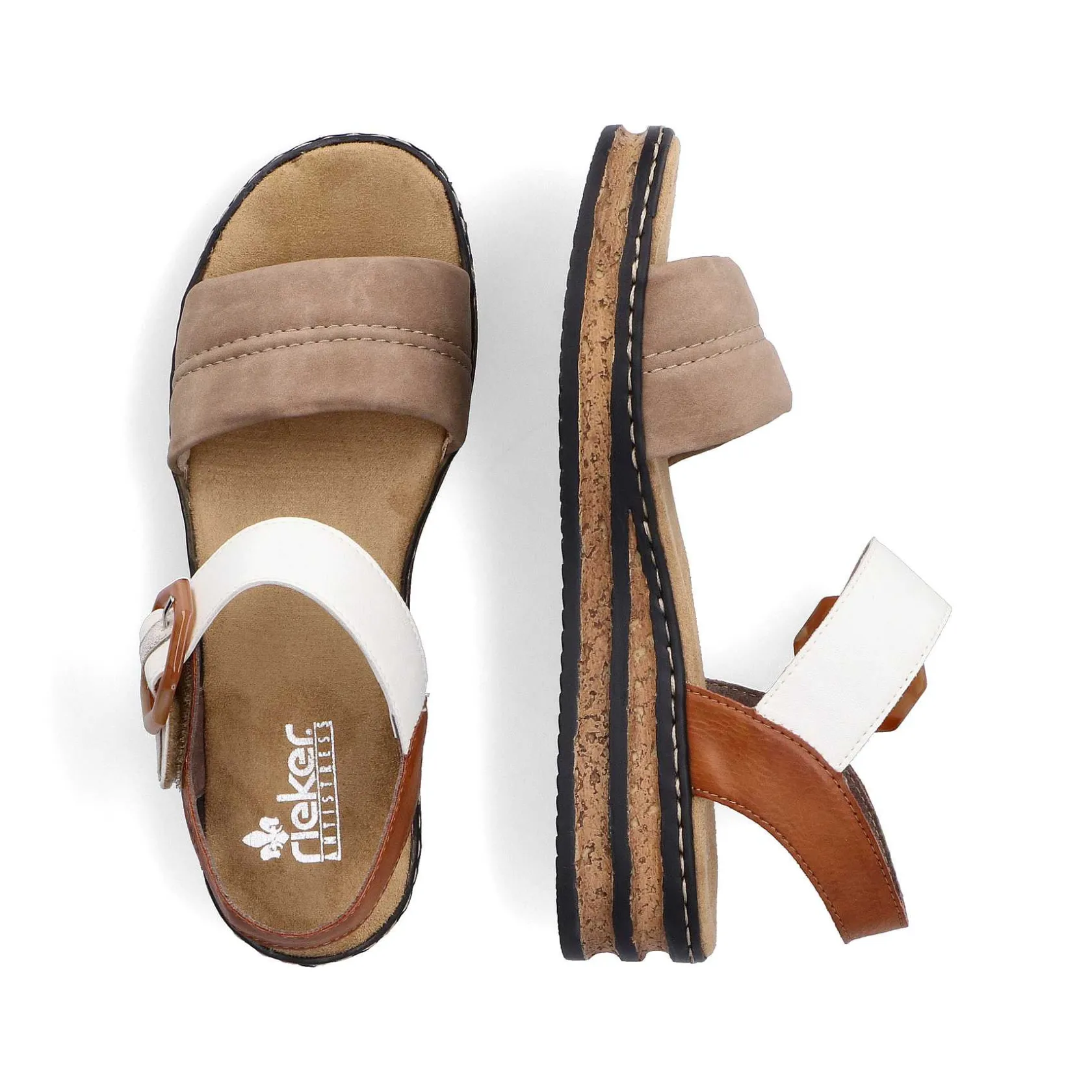 Rieker Heeled Shoes-Women'S Wedge Sandals Brown Beige-Black