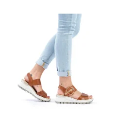 Rieker Heeled Shoes-Women'S Wedge Sandals Chestnut Brown