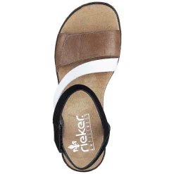 Rieker Heeled Shoes-Women'S Wedge Sandals Nougat Brown-Black-White