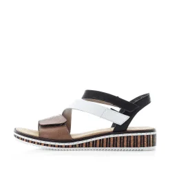 Rieker Heeled Shoes-Women'S Wedge Sandals Nougat Brown-Black-White