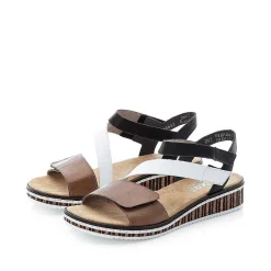 Rieker Heeled Shoes-Women'S Wedge Sandals Nougat Brown-Black-White