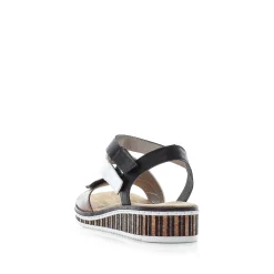 Rieker Heeled Shoes-Women'S Wedge Sandals Nougat Brown-Black-White